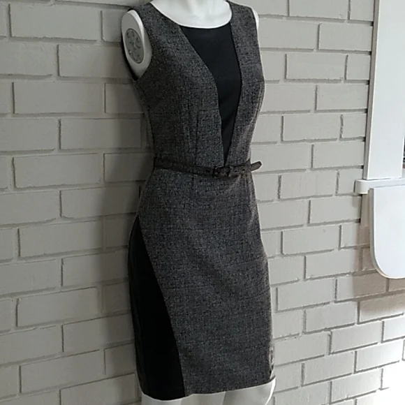 New York & Company Black/Gray Faux Leather Business Dress. Size 0 - Picture 4 of 11